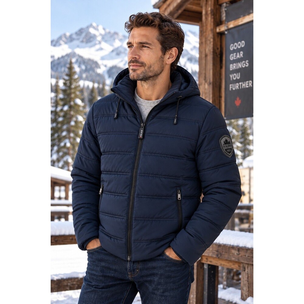 Pajar Canada Seneca Men’s Lg Puffer Jacket Navy Hooded Water Repellent Packable